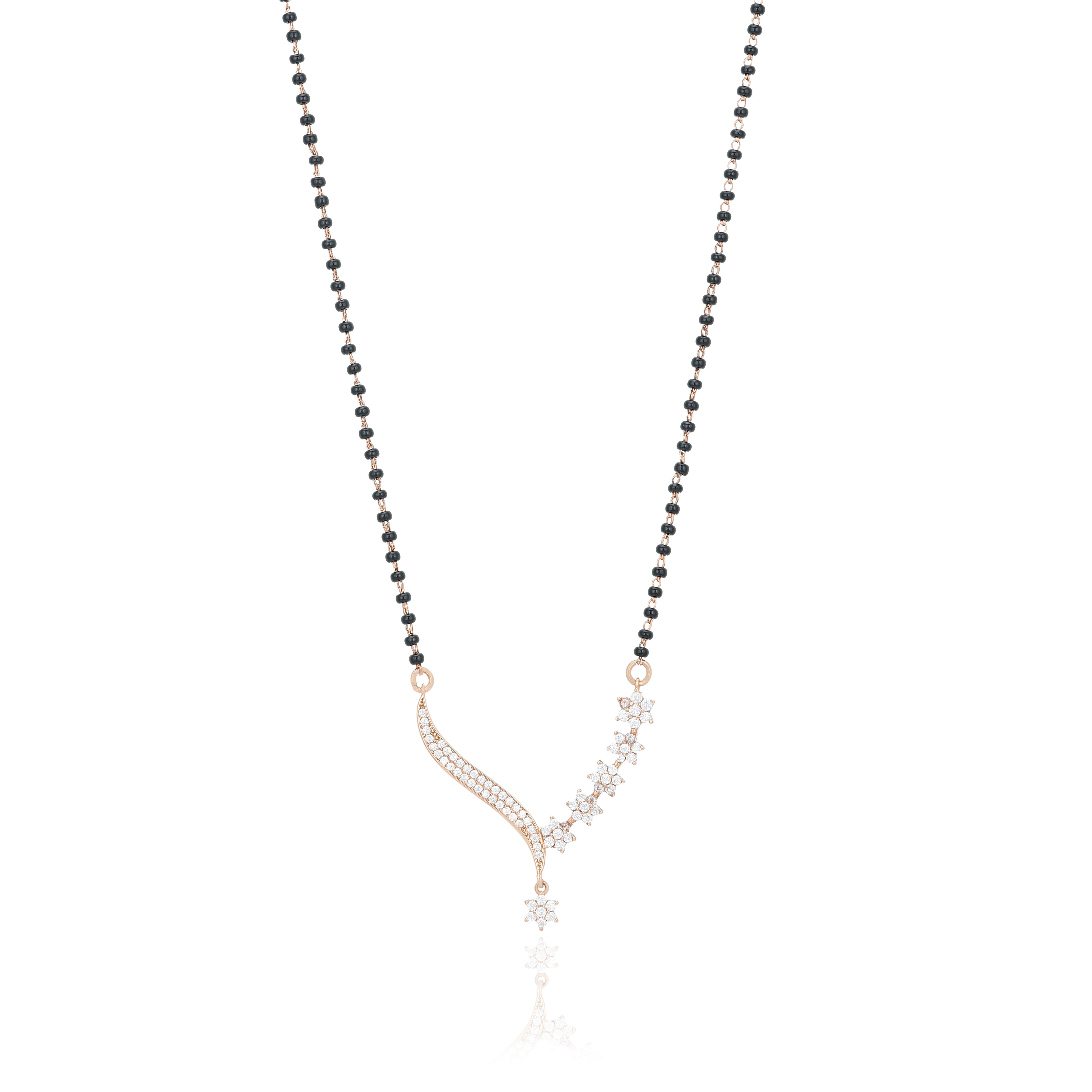 Wave Floral Drop Rose Gold 925 Silver Mangalsutra