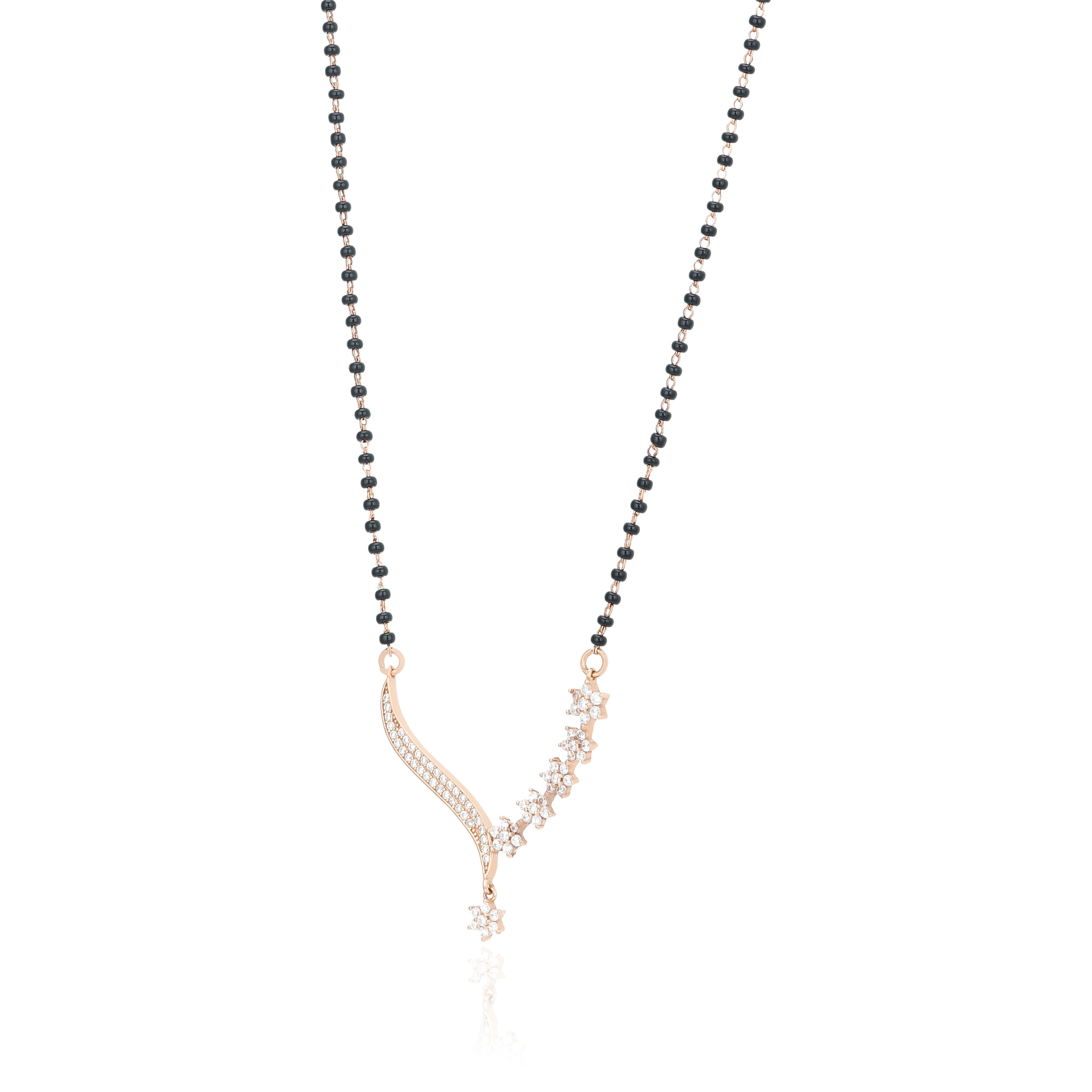 Wave Floral Drop Rose Gold 925 Silver Mangalsutra