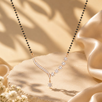 Wave Floral Drop Rose Gold 925 Silver Mangalsutra