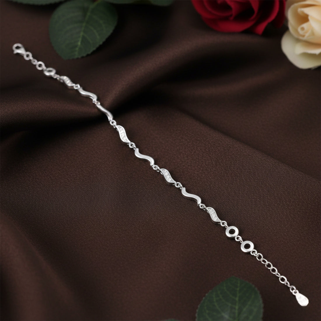 Wave Pavé Link Silver Bracelet