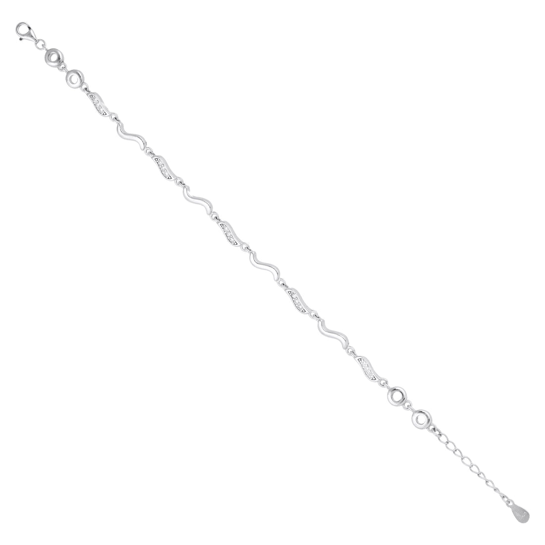 Wave Pavé Link Silver Bracelet