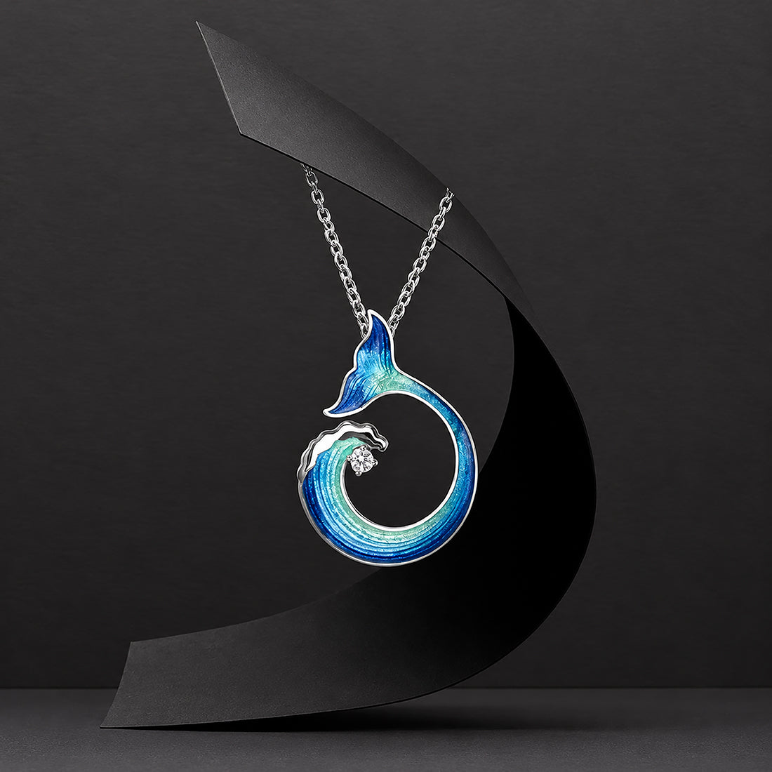 Whale Tail Ocean Wave Fusion Rhodium Plated 925 Chain Pendants