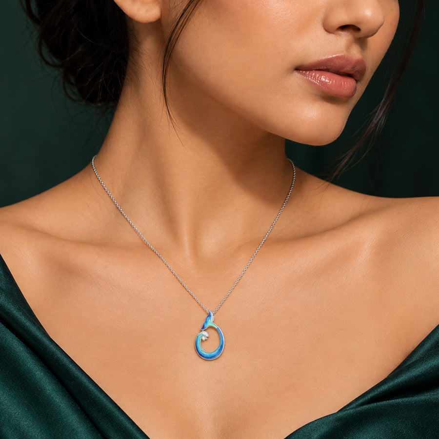 Whale Tail Ocean Wave Fusion Rhodium Plated 925 Chain Pendants