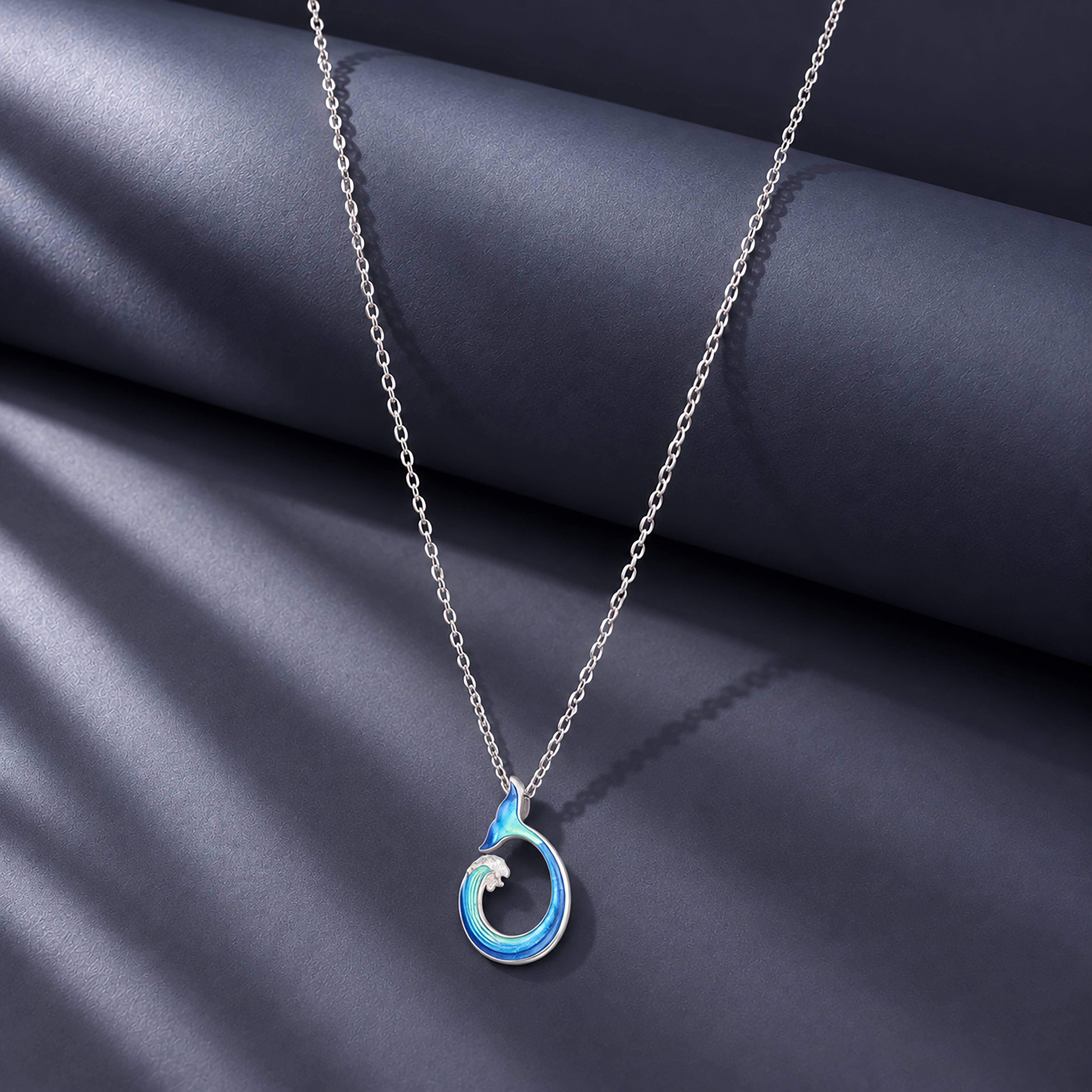 Whale Tail Ocean Wave Fusion Rhodium Plated 925 Chain Pendants
