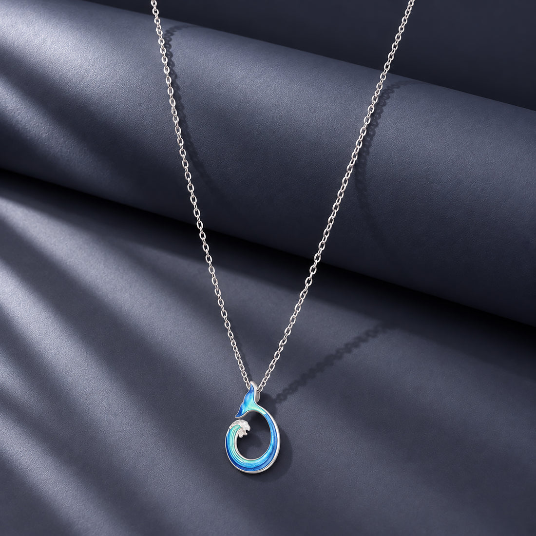 Whale Tail Ocean Wave Fusion Rhodium Plated 925 Chain Pendants
