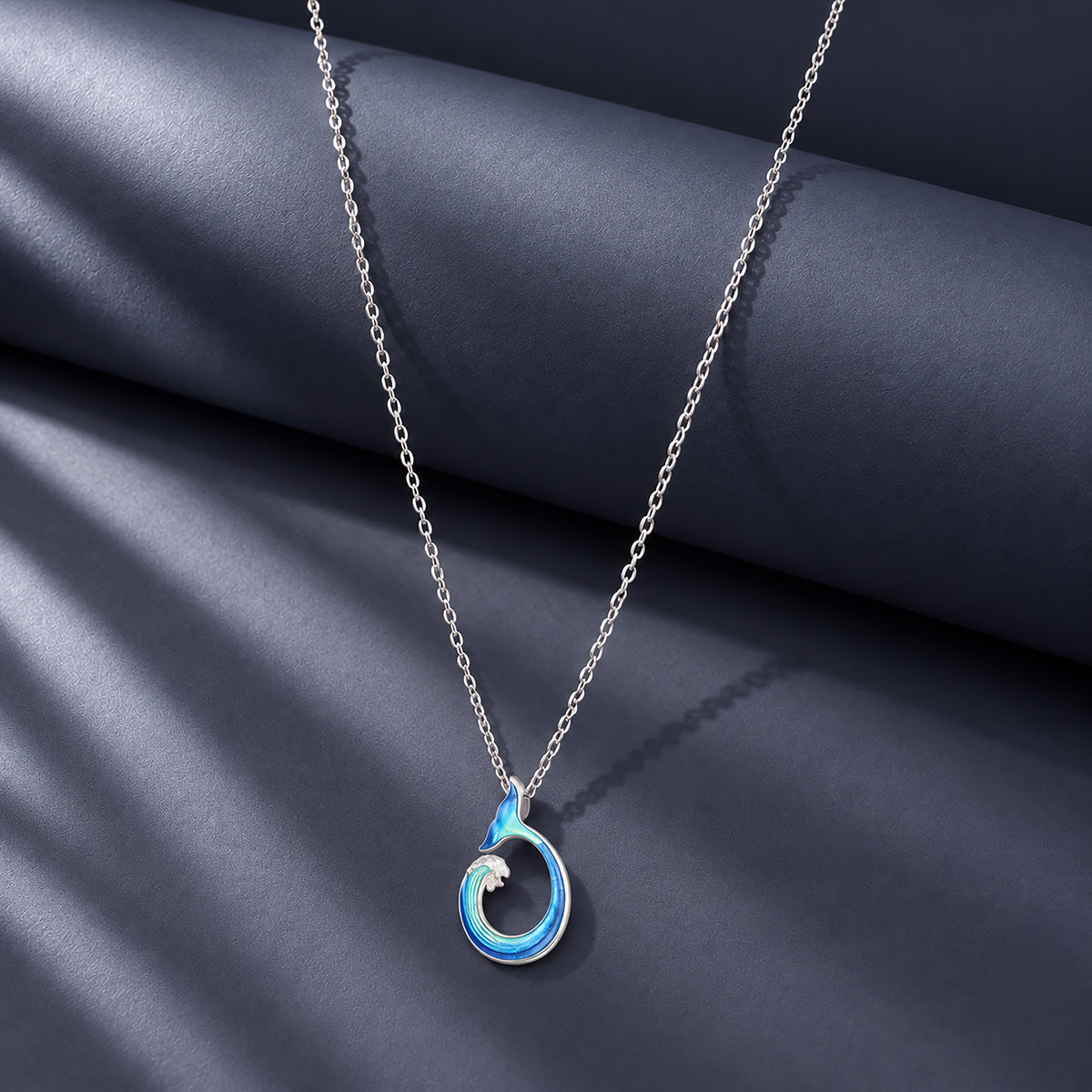 Whale Tail Ocean Wave Fusion Rhodium Plated 925 Chain Pendants