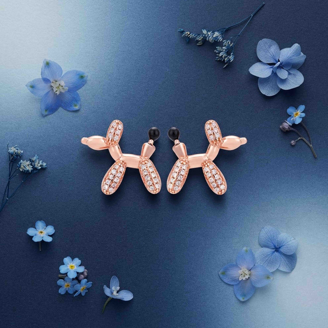 Whimsical Balloon Dog Silver Stud Earrings