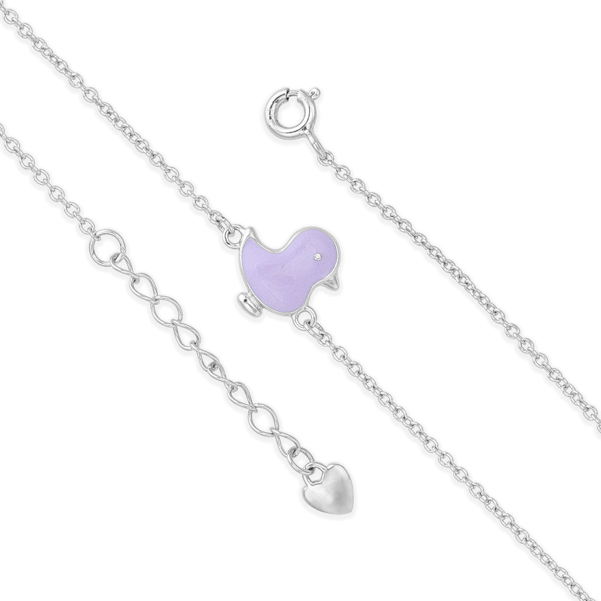 Whimsical Pastel Lavender Bird Silver Bracelet