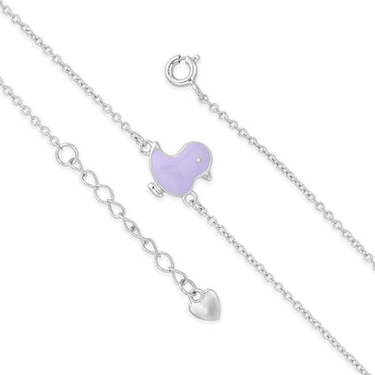Whimsical Pastel Lavender Bird Silver Bracelet