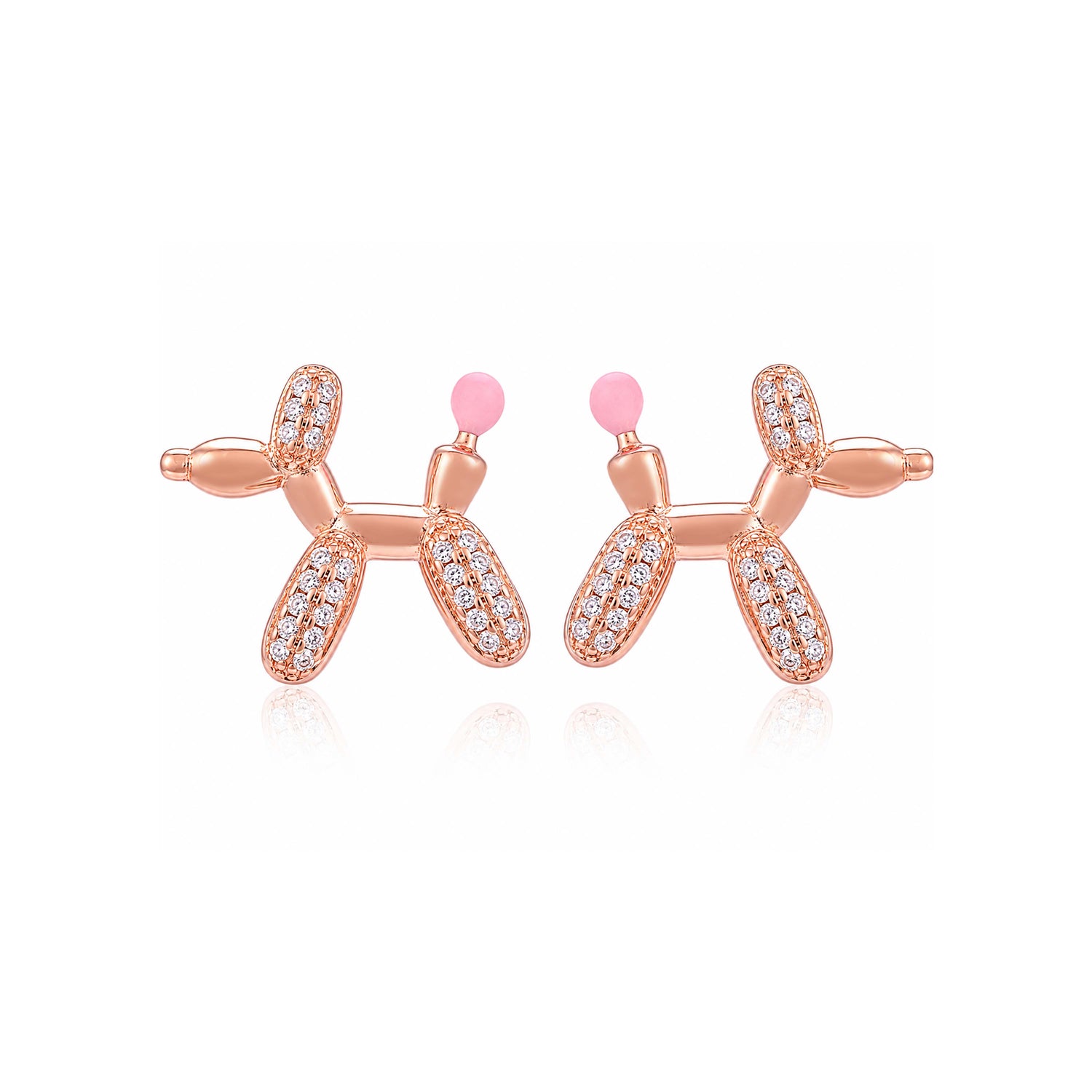 Whimsical Balloon Dog Crystal Rose Gold Designer Earrings