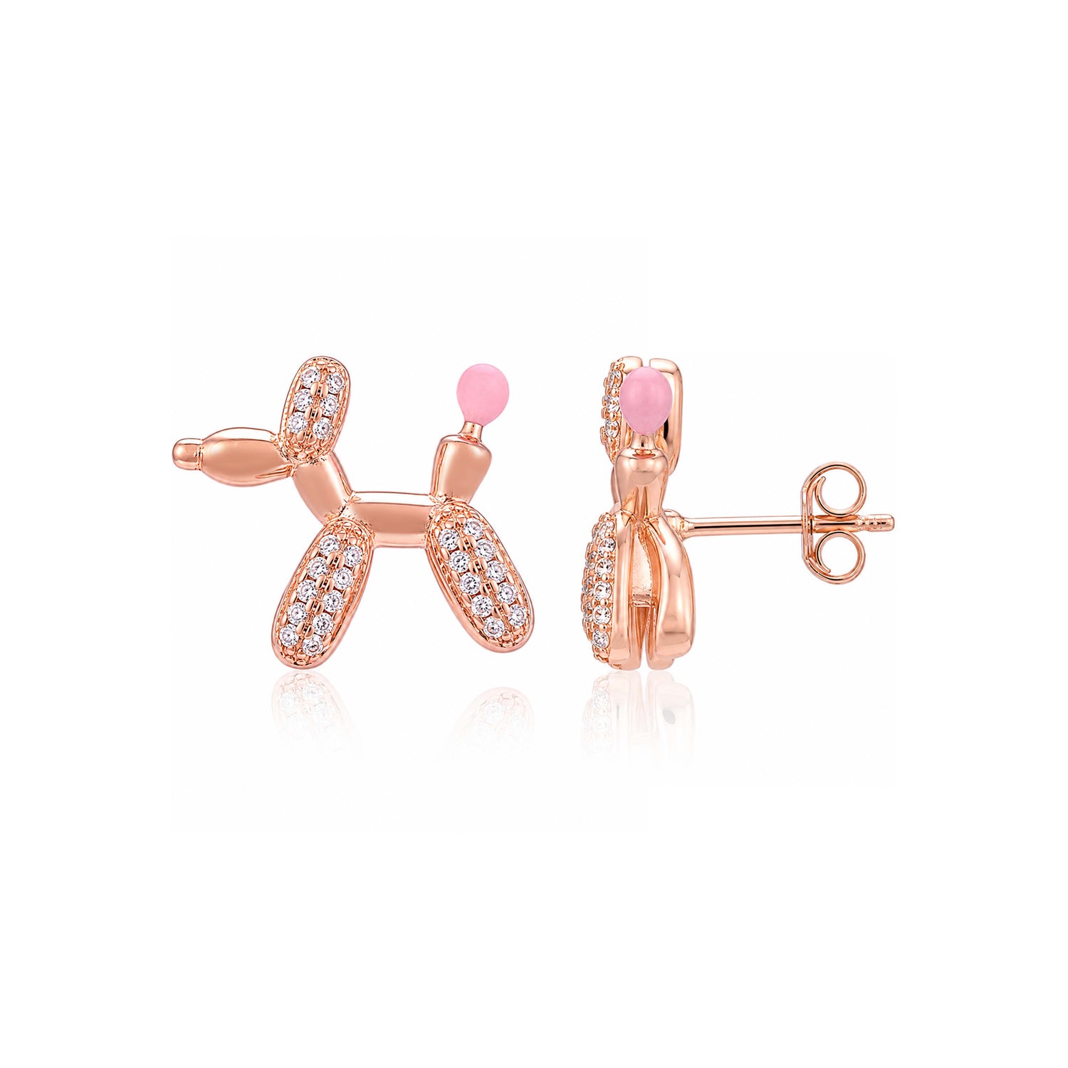 Whimsical Balloon Dog Crystal Rose Gold Designer Earrings