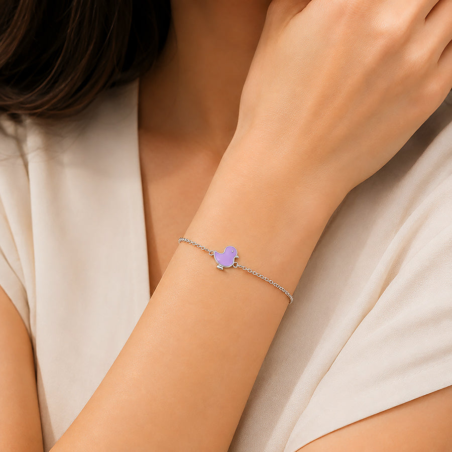 Whimsical Pastel Lavender Bird Silver Bracelet