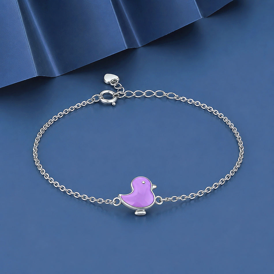 Whimsical Pastel Lavender Bird Silver Bracelet