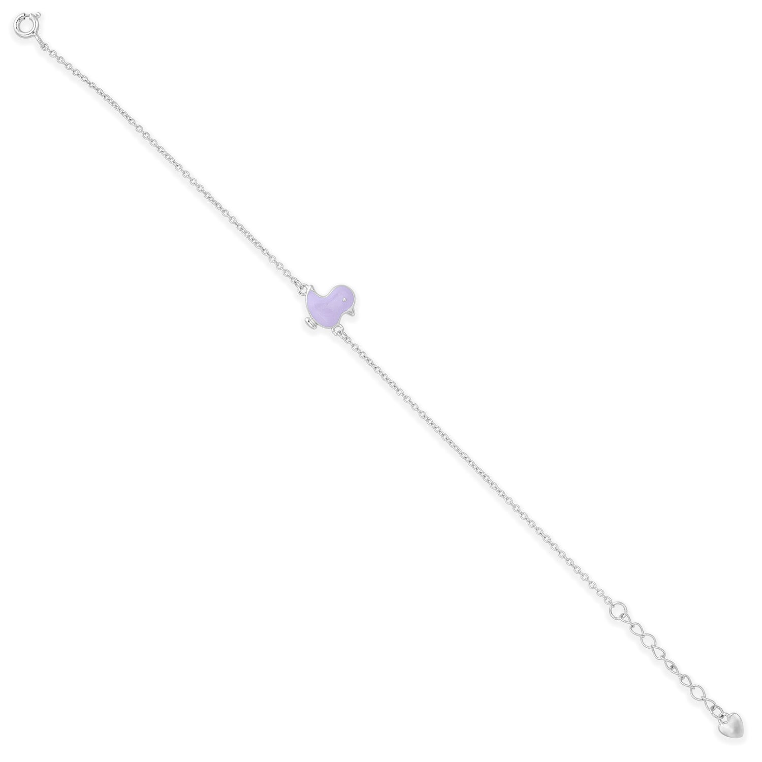 Whimsical Pastel Lavender Bird Silver Bracelet