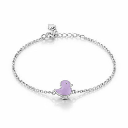 Whimsical Pastel Lavender Bird Silver Bracelet