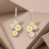 White Daisy Bouquet Rhodium Plated Hook Earrings