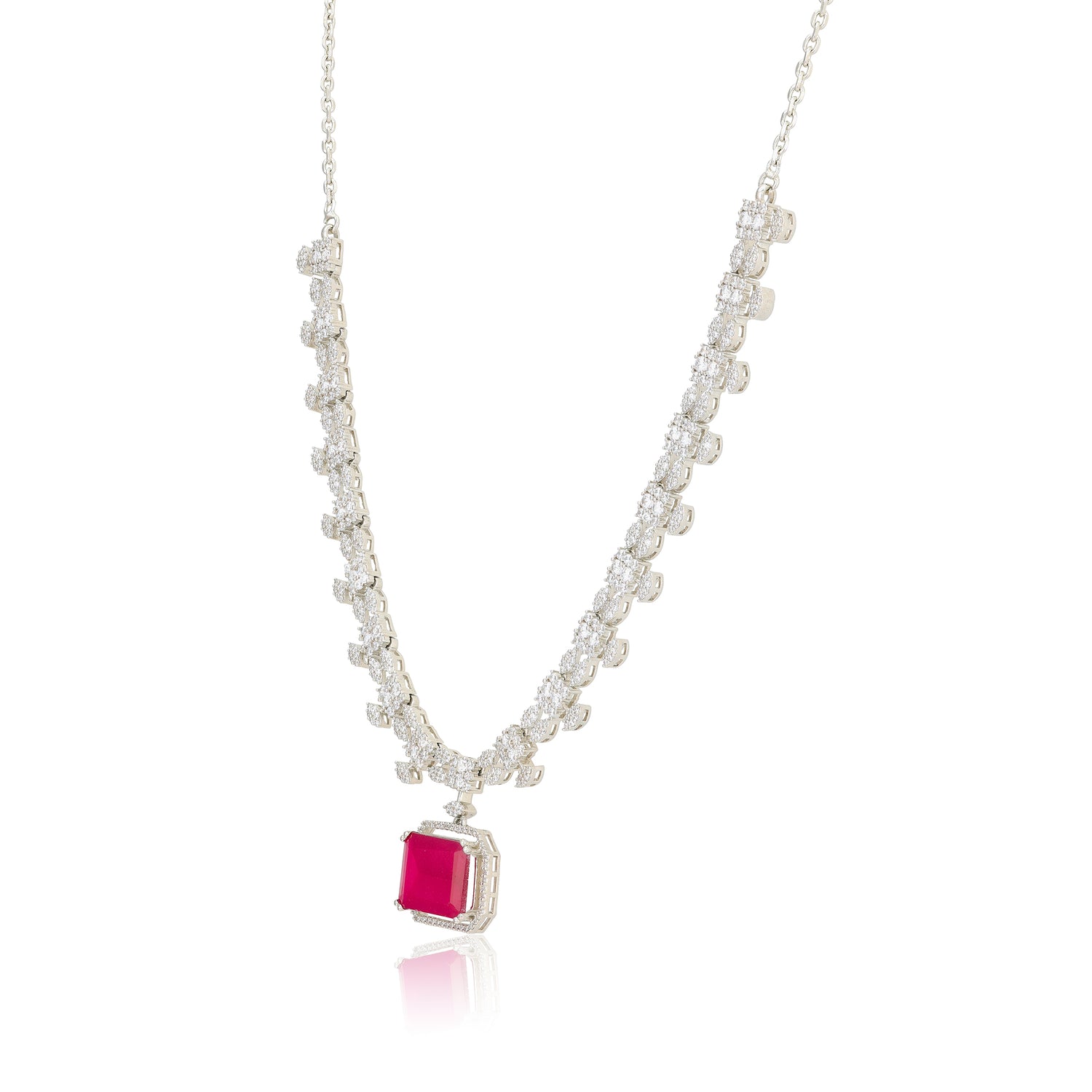 White Blossom Crimson Cascade Necklace