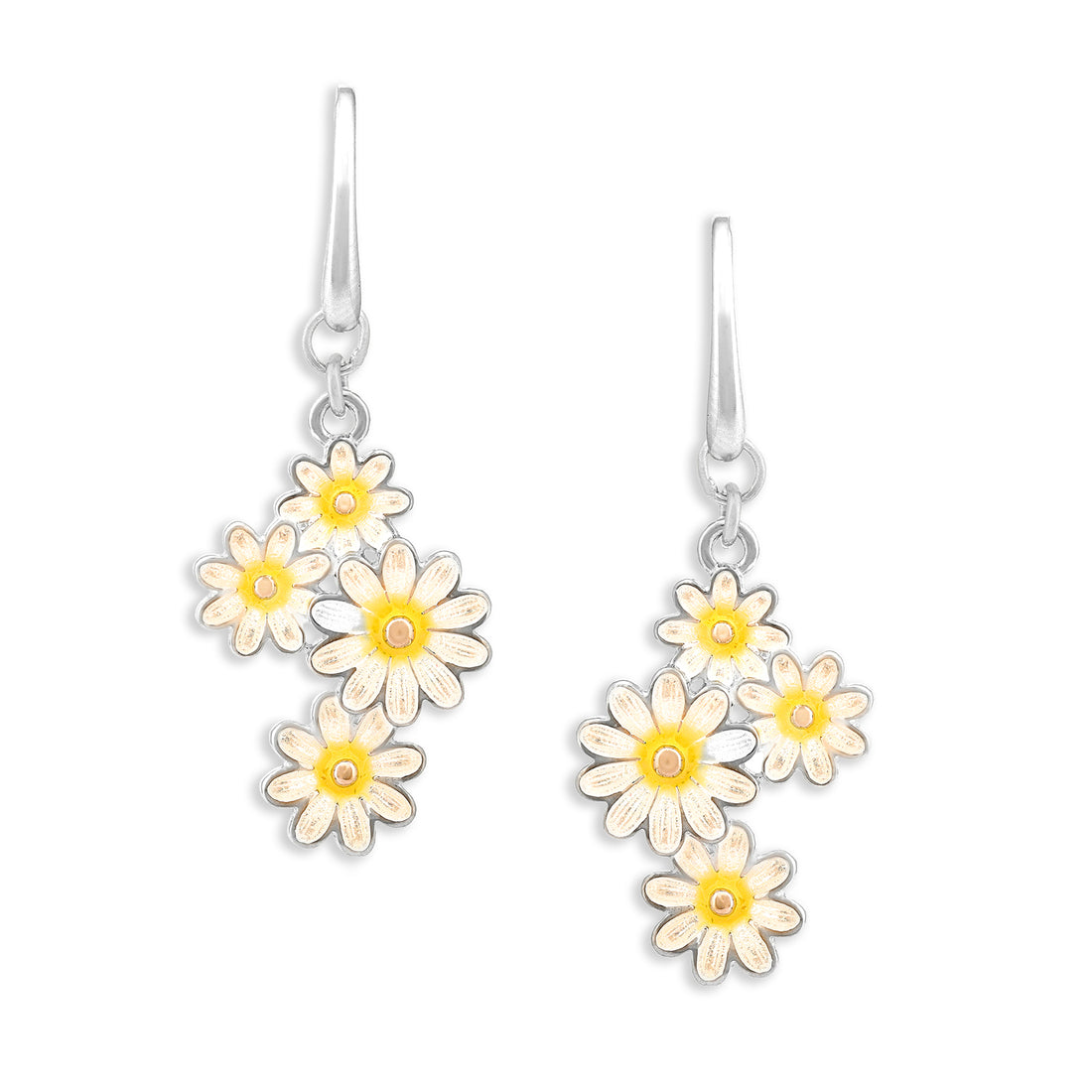 White Daisy Bouquet Rhodium Hook Earrings