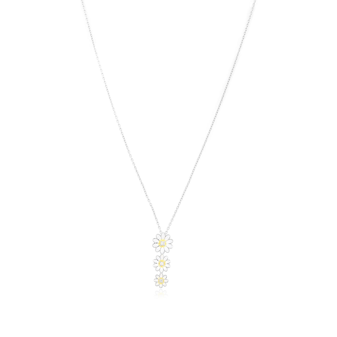 White Daisy Cascade Rhodium Plated Chain Pendants