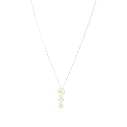 White Daisy Cascade Rhodium Plated Chain Pendants