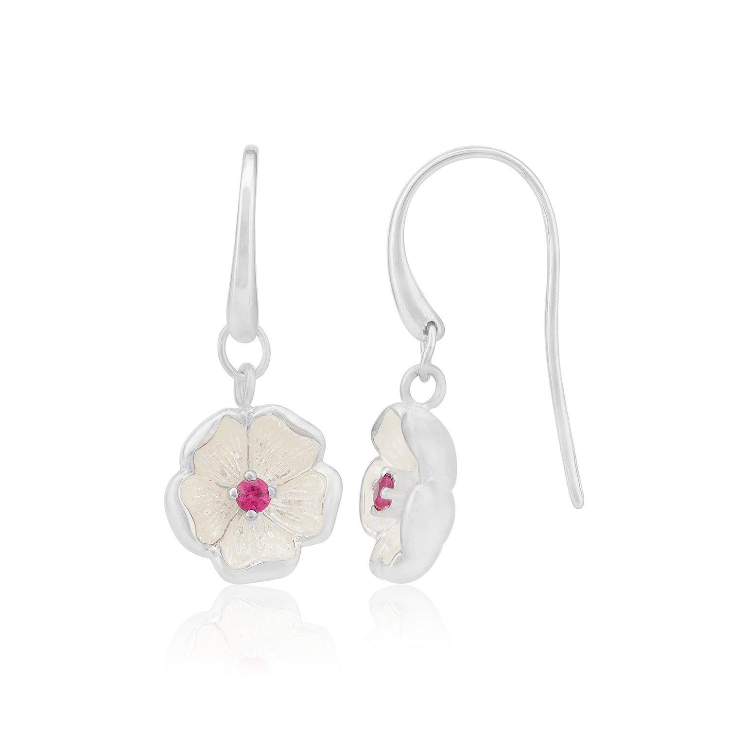 925 Enamel Snowdrop Blossom Hook Flower Earrings