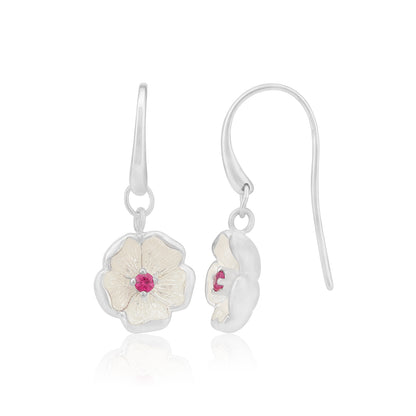 925 Enamel Snowdrop Blossom Hook Flower Earrings
