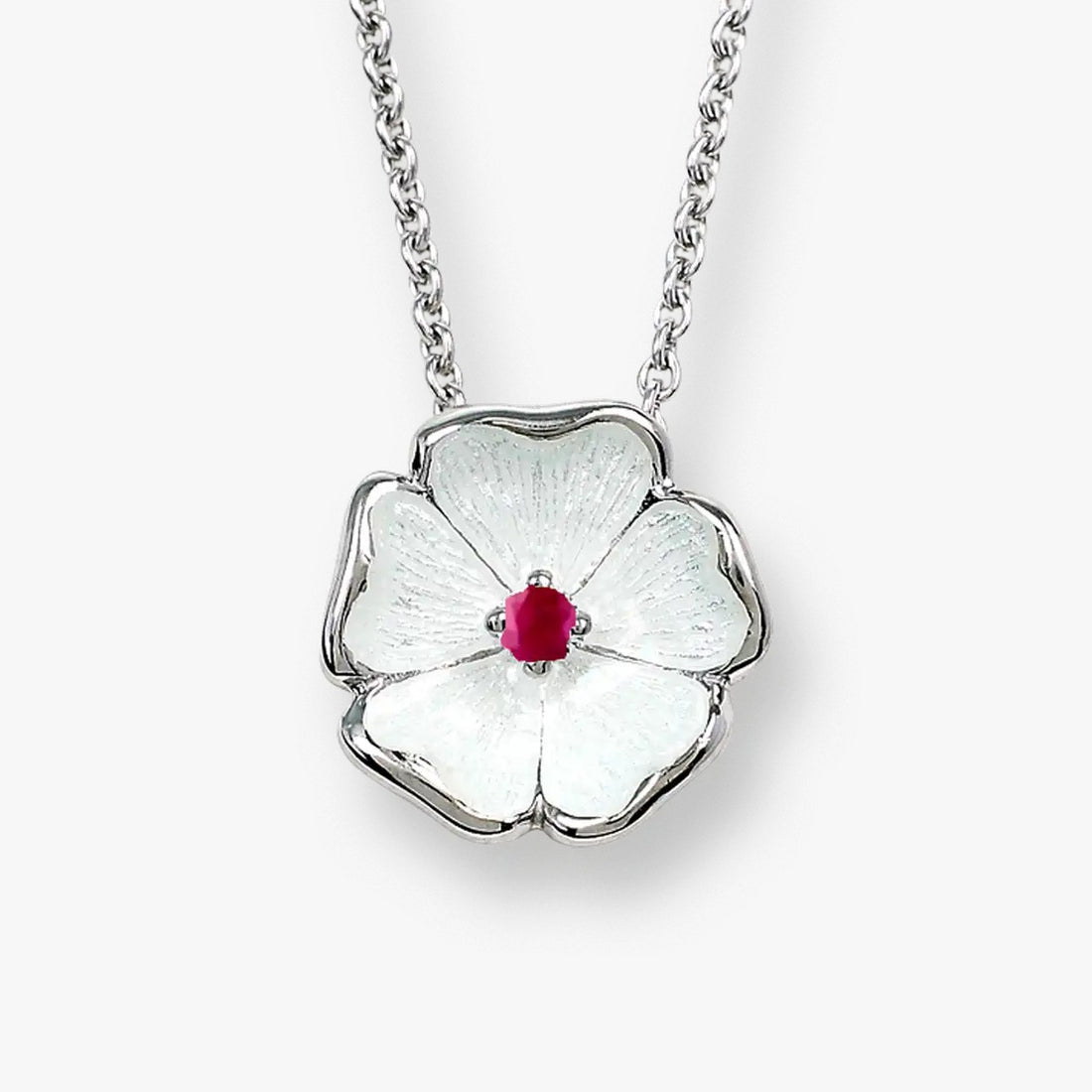 White Enamel Petals Centered Pink Rhodium 925 Chain Pendants