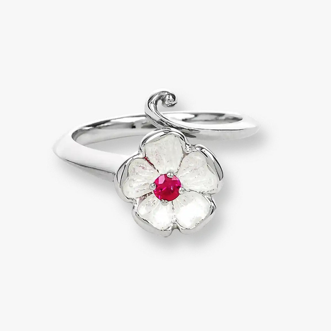White Enamel Petals Centered Pink Rhodium 925 Rings