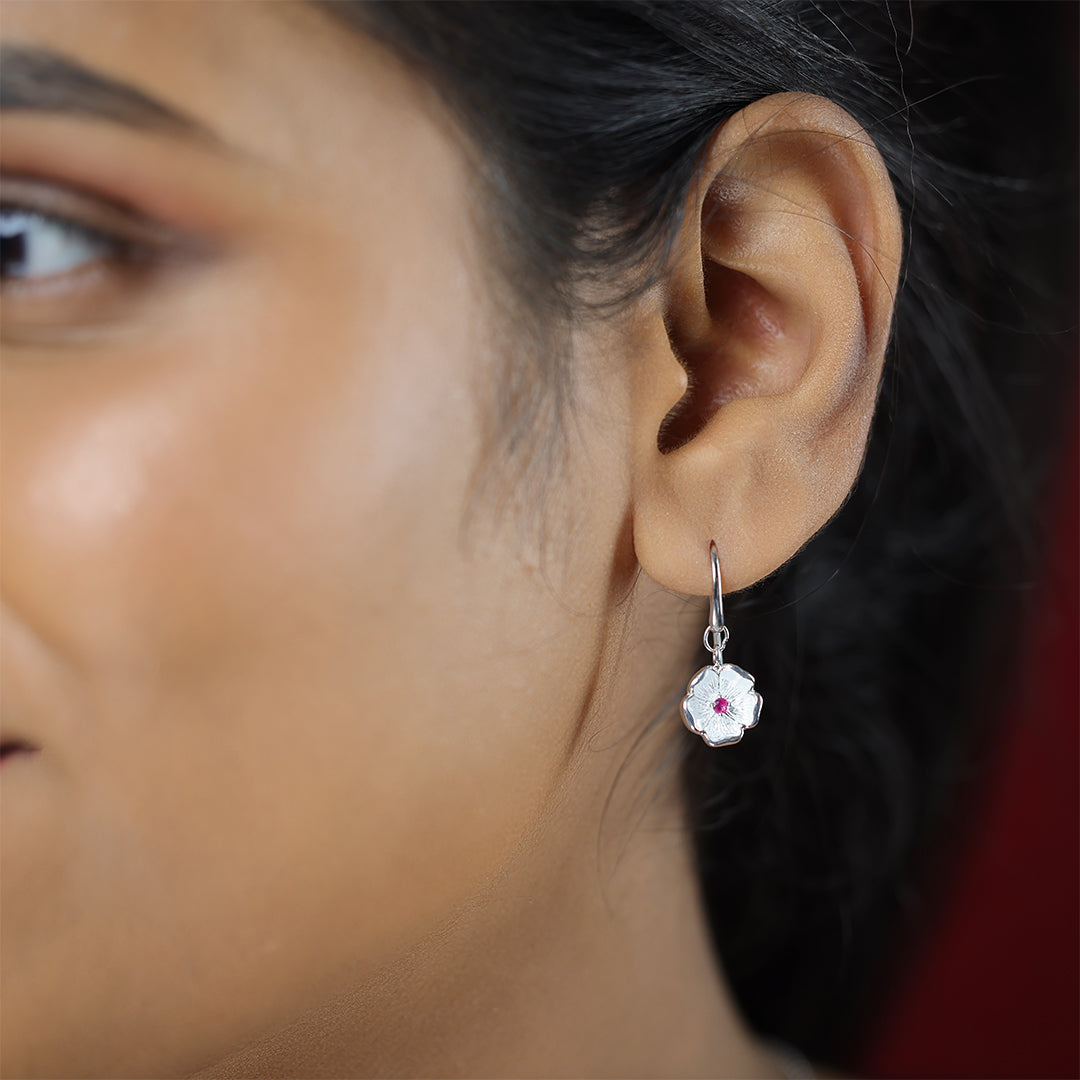 925 Enamel Snowdrop Blossom Hook Flower Earrings