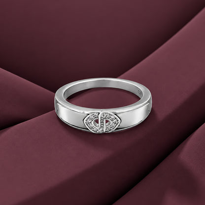White Enamel Silver Ring with Crystal Accent