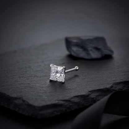 White Square Crystal Silver Nosepin