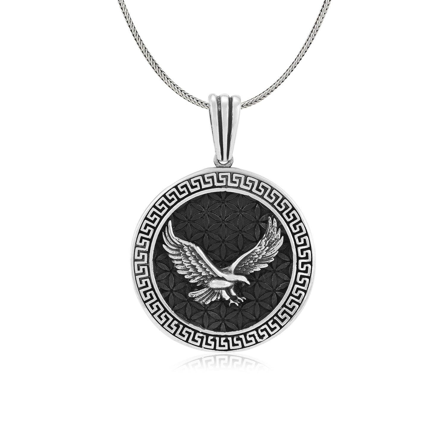  Winged Eagle Oxidised Labyrinth Edge Pendant
