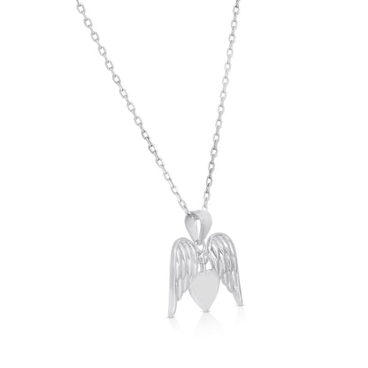 Winged Heart Rhodium Chain Pendants