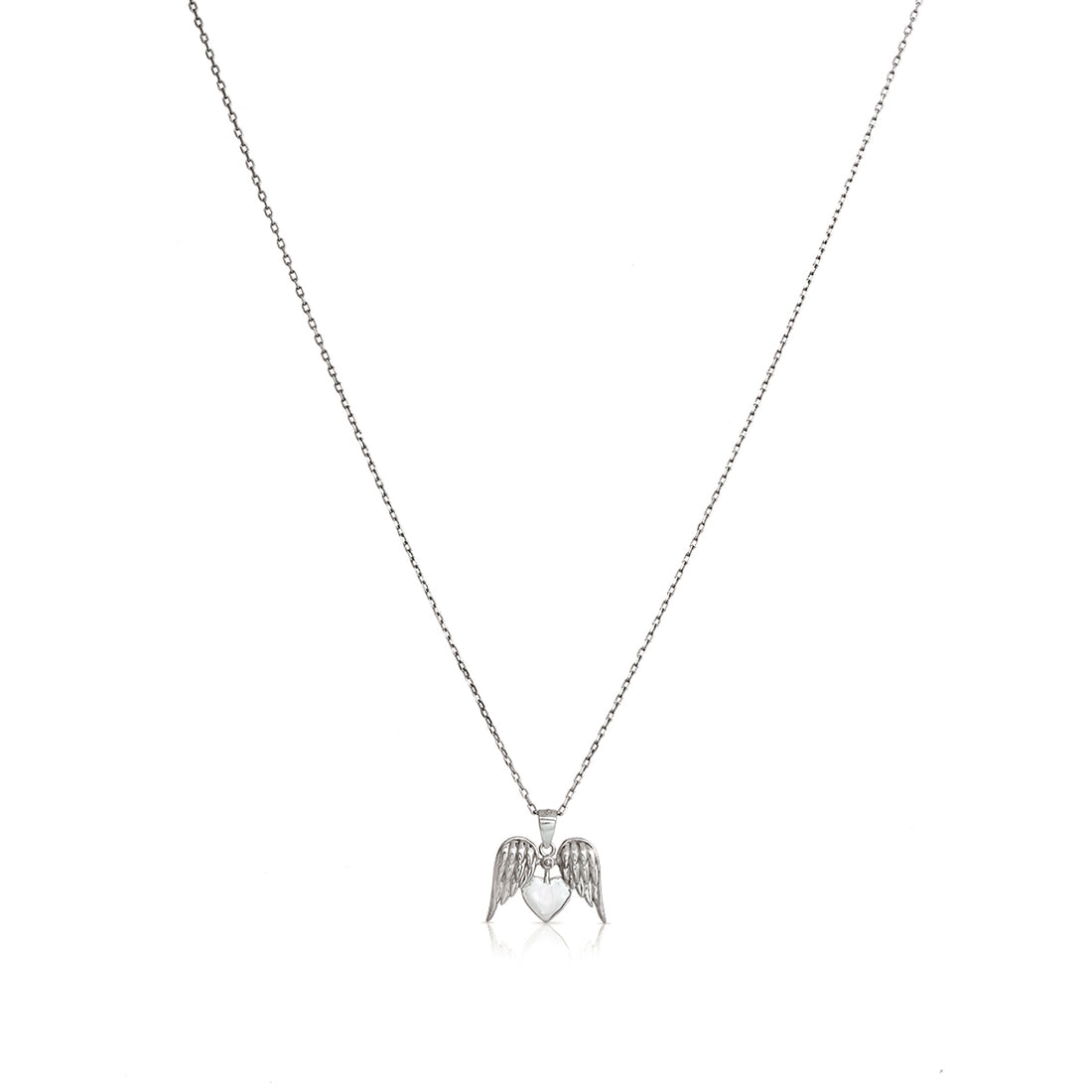Winged Heart Rhodium Plated Chain Pendants
