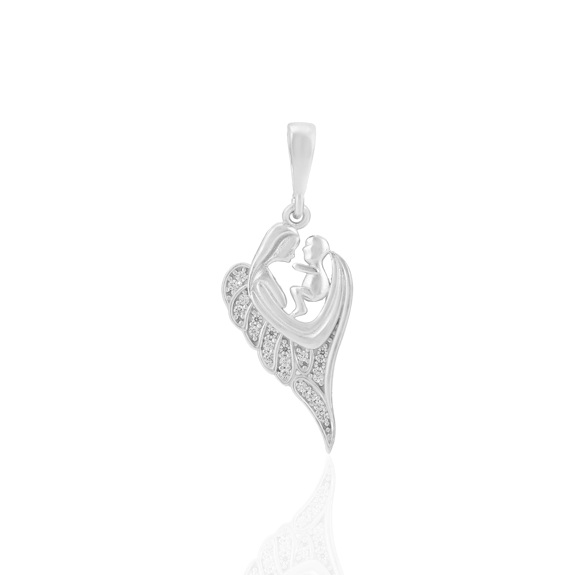 Winged Mom With Baby Rhodium Plated 925 Pendants