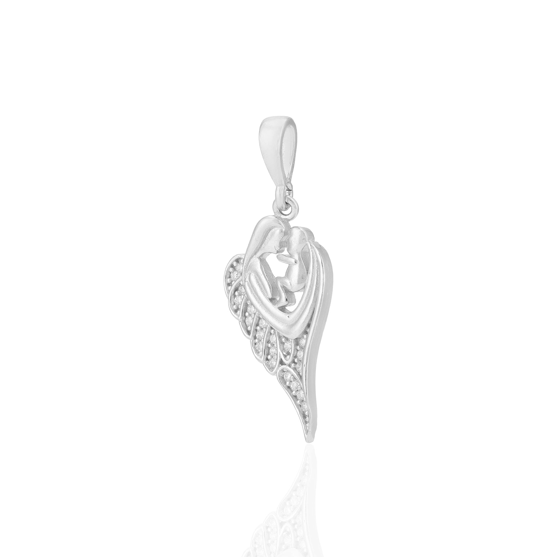 Winged Mom With Baby Rhodium Plated 925 Pendants