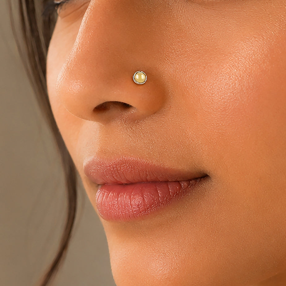 Yellow Gemstone Bezel Silver NosePin