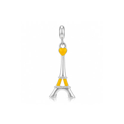 Yellow Heart Eiffel Tower 925 Sterling Silver Charm Pendant