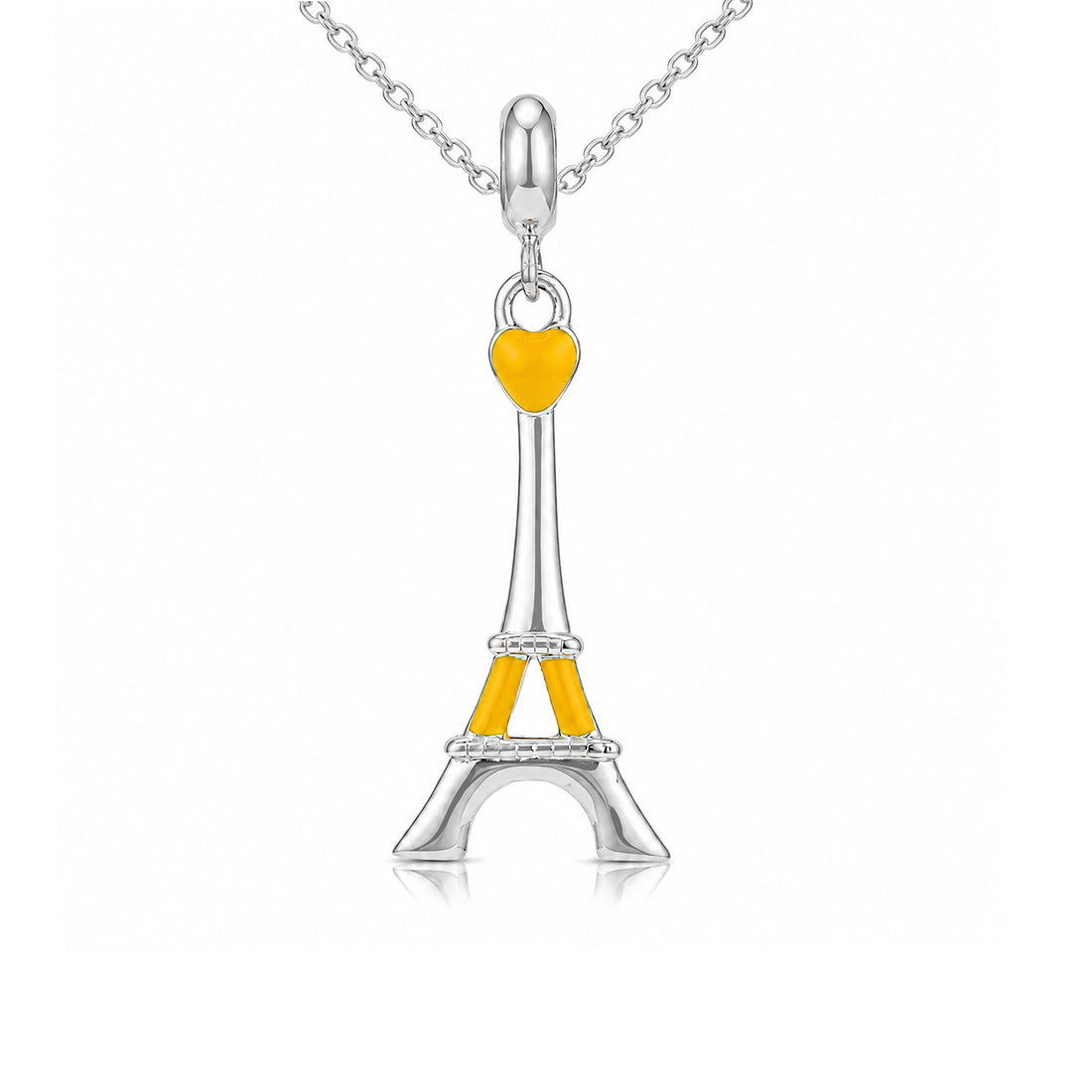 Yellow Heart Eiffel Tower 925 Sterling Silver Charm Pendant