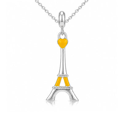 Yellow Heart Eiffel Tower 925 Sterling Silver Charm Pendant