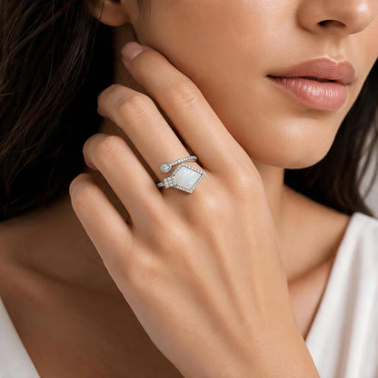 Zenith Silver Kite-Shape Mother of Pearl Open Ring