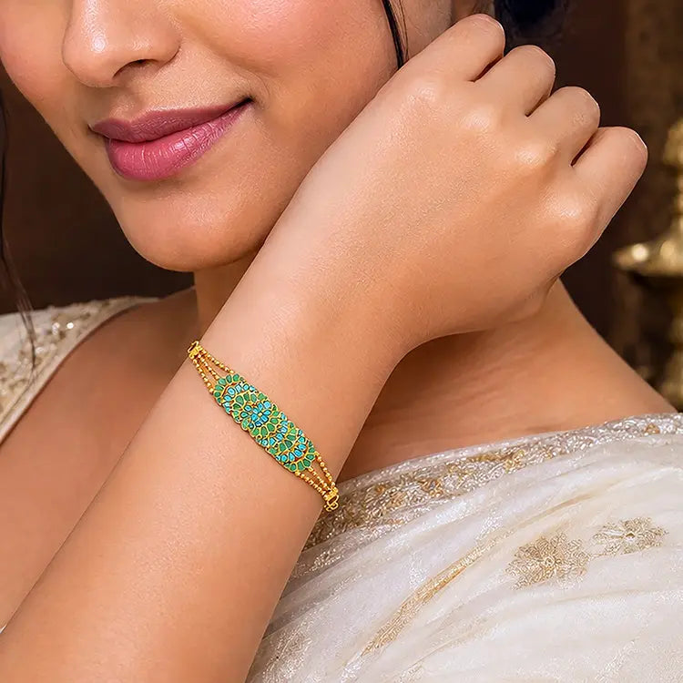 Turquoise Bloom 925 Sterling Silver Gold Plated Bracelet