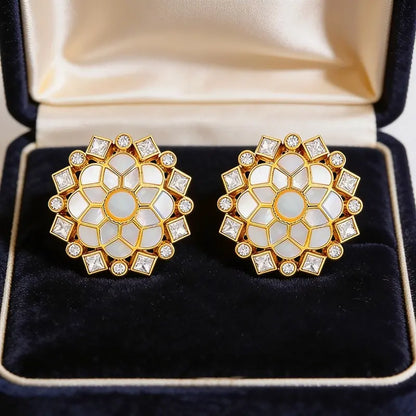 Royal Ivory Polki 925 Sterling Silver Floral Stud Earrings