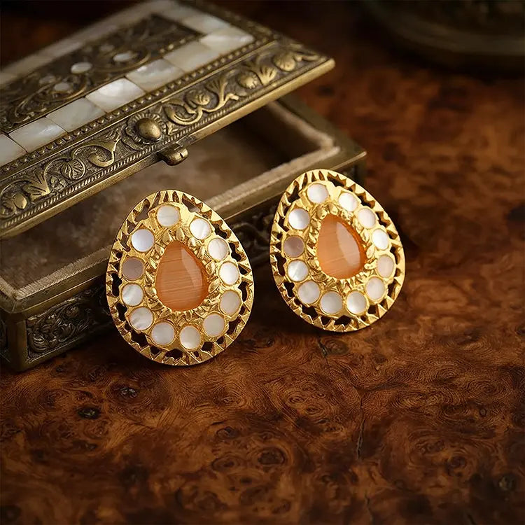 Golden Peach Pearl Charm 925 Sterling Silver Party Earring