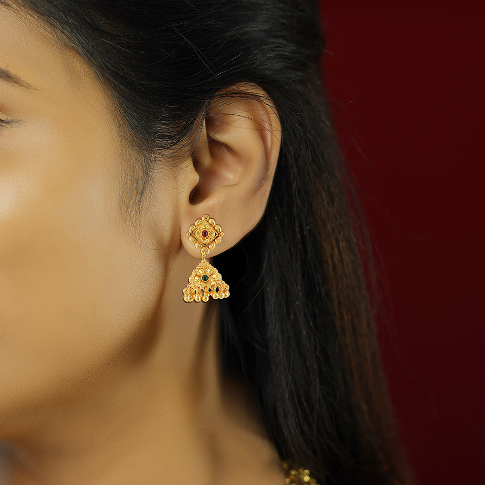 Diamond Shaped Manga Outer 925 Gold Plated Jhumka