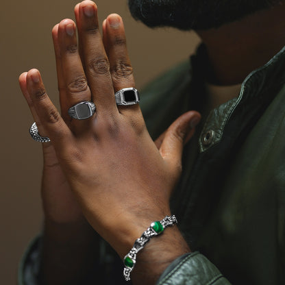 925 sterling silver Rhodium Masculine Black Ring